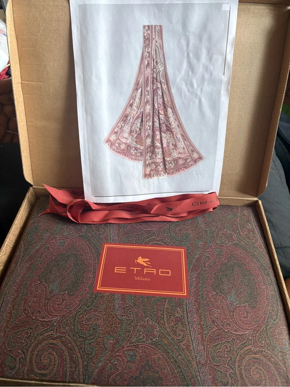 ETRO Paisley Silk/Cashmere Pink & Cream Scarf